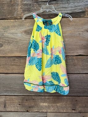 Jade Melody Tam floral tank with ribbon tie back, yellow/blue floral design, XS